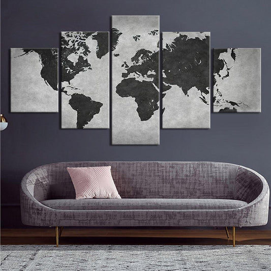 Dark Grey World Map Canvas Print