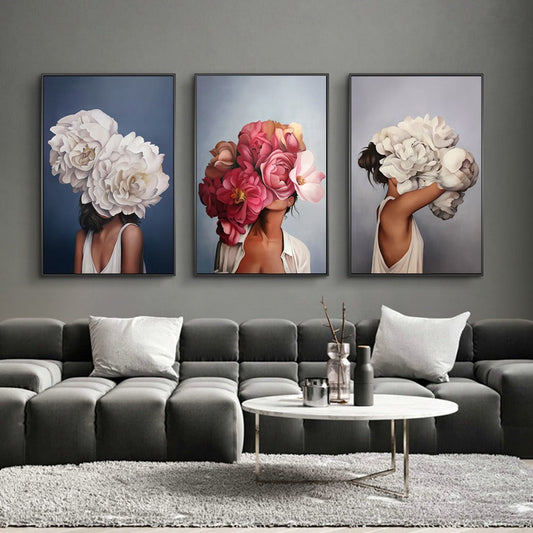 Tableau femme tête fleur