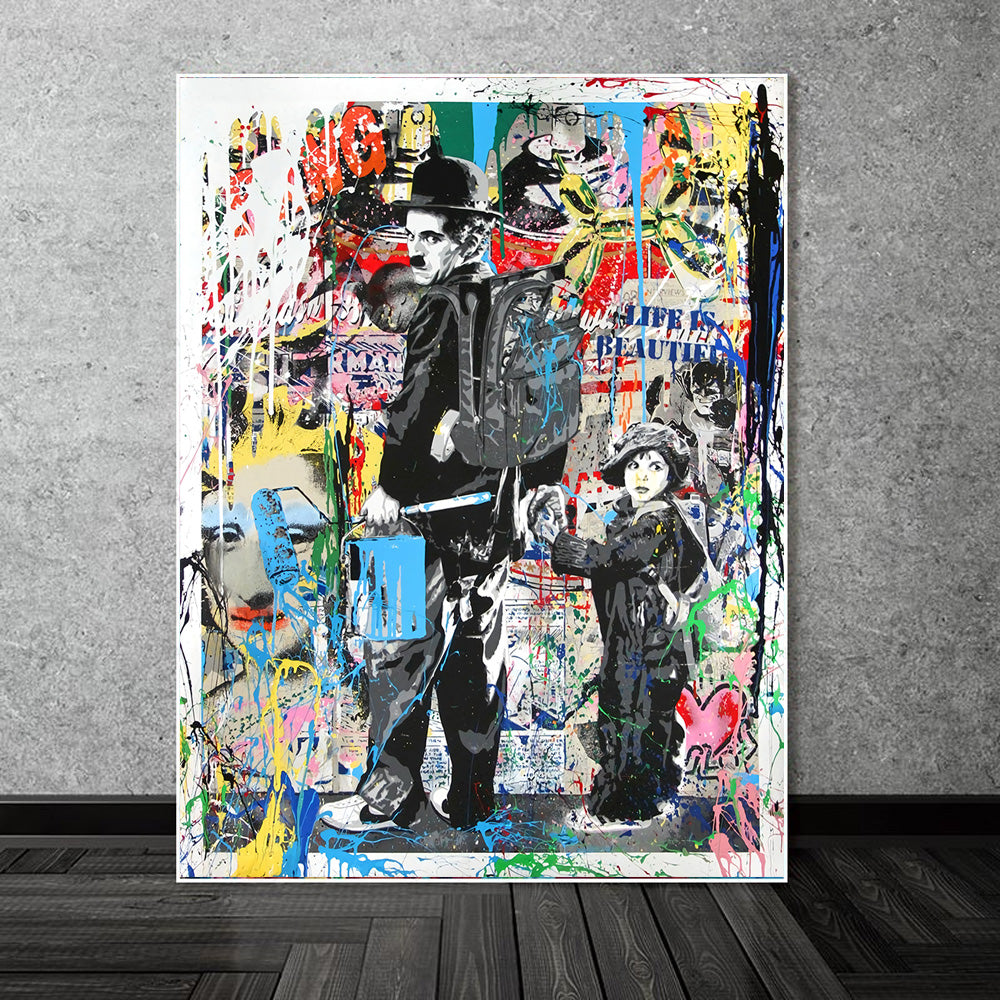 Tableau street art charlie chaplin déco murale