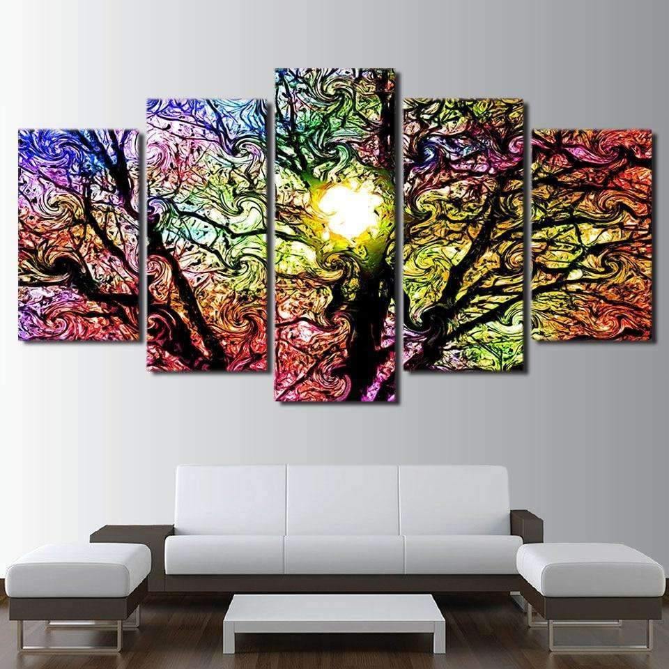 Five Panel Stained Glass Tree Wall Art Canvas Print