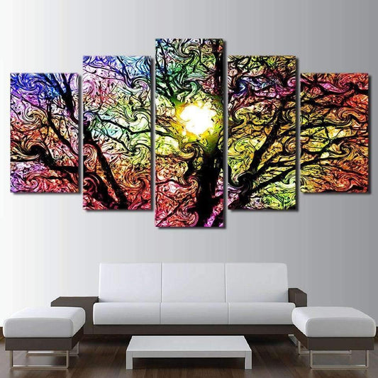 Five Panel Stained Glass Tree Wall Art Canvas Print