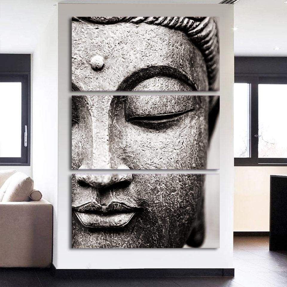 Grey Buddha canvas print - Set of 3