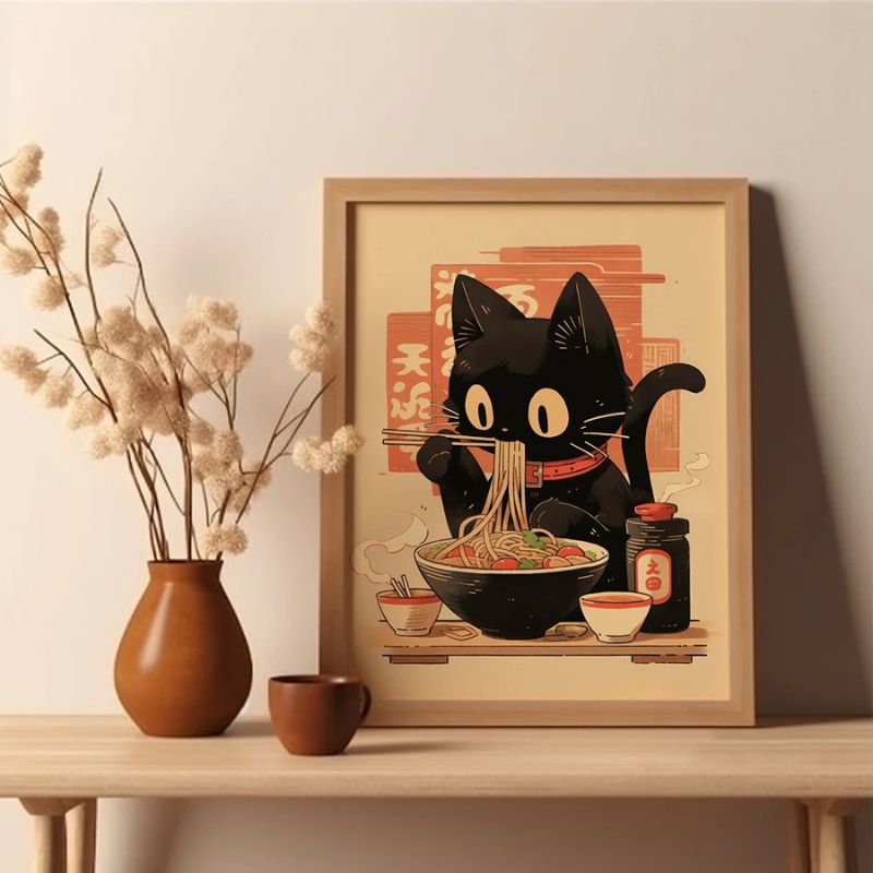 Japanese Cat Wall Art Canvas Print