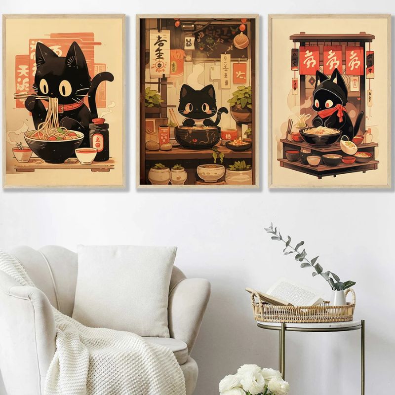 Japanese Cat Wall Art Canvas Print