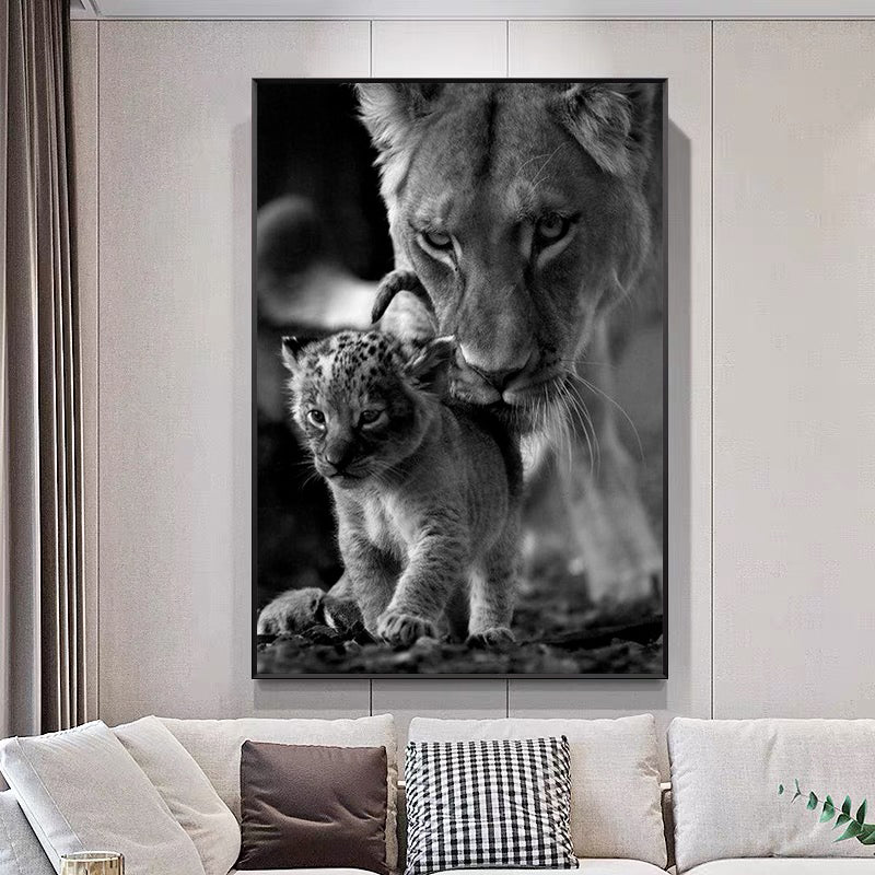 Lioness and Cub Wall Art Canvas Print
