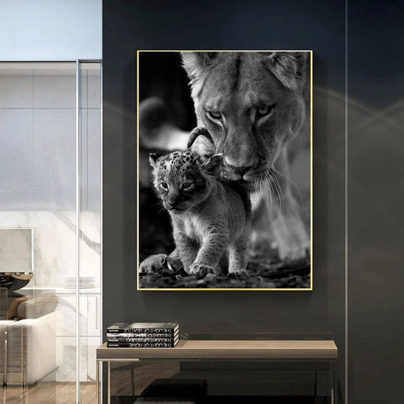 Lioness and Cub Wall Art Canvas Print