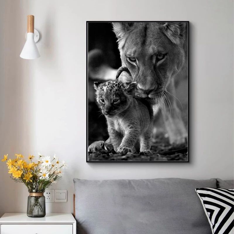 Lioness and Cub Wall Art Canvas Print