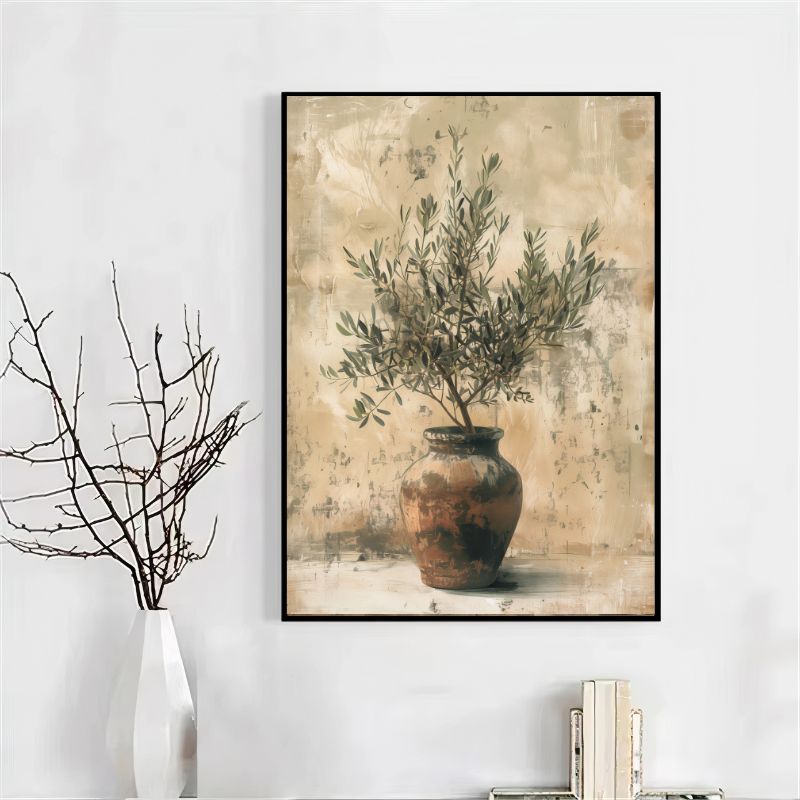Mediterranean Olive Tree and Vase Canvas Print