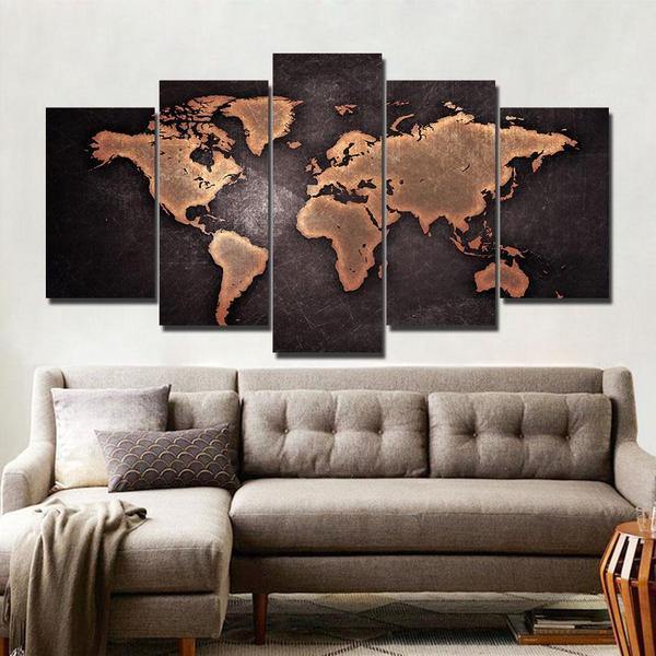 Metal World Map Canvas Print