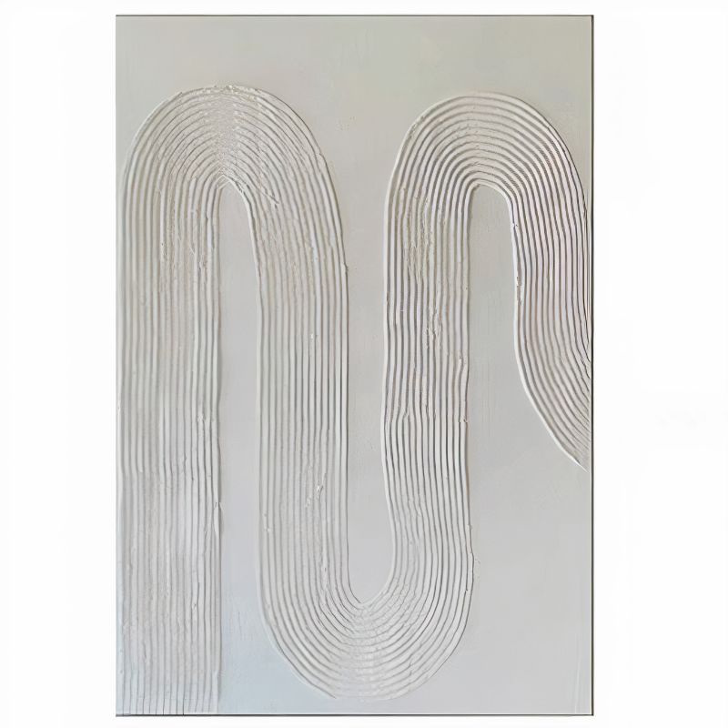 Minimalist White Painting with Wavy Textured Effect Canvas