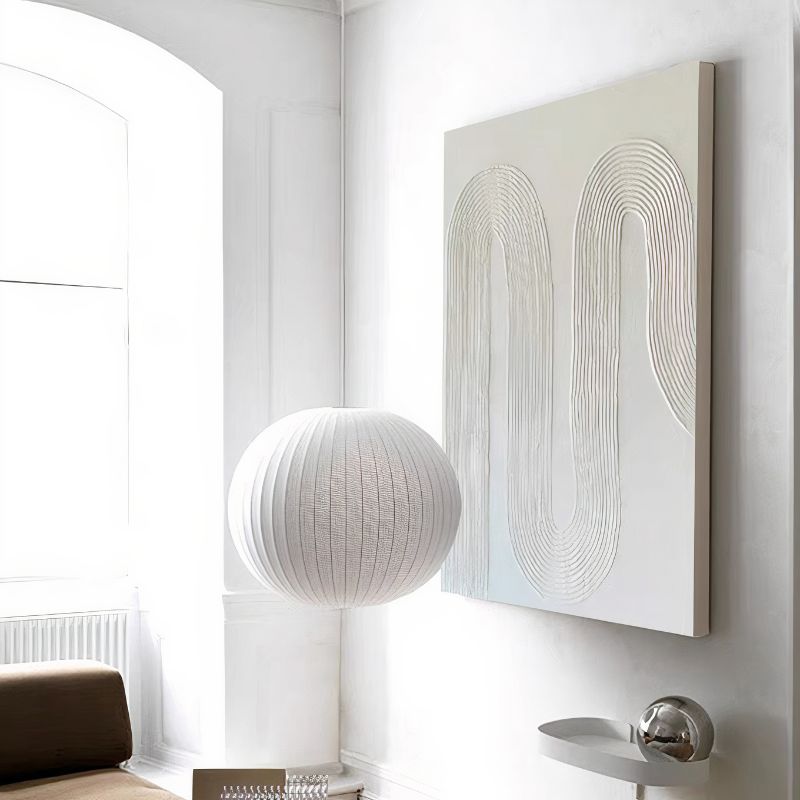 Minimalist White Painting with Wavy Textured Effect Canvas