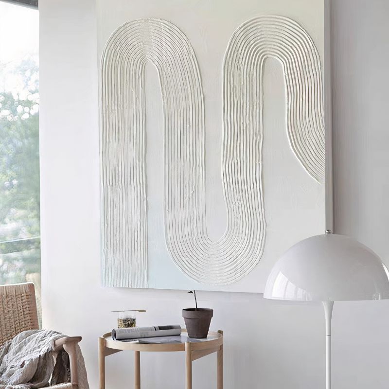 Minimalist White Painting with Wavy Textured Effect Canvas