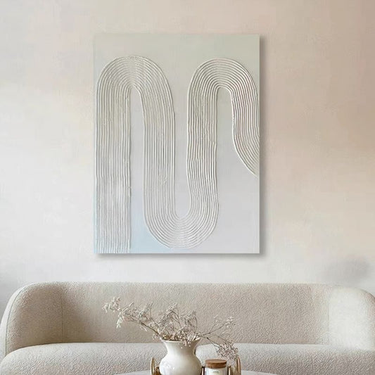 Minimalist White Painting with Wavy Textured Effect Canvas