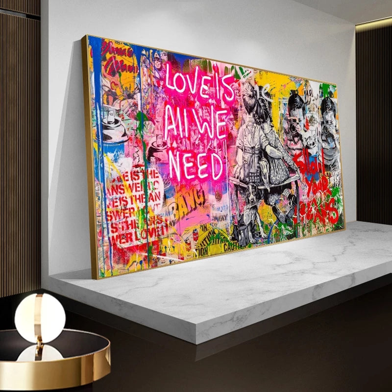 Modern Street Art "Love is all we need" Wall Art Canvas Print