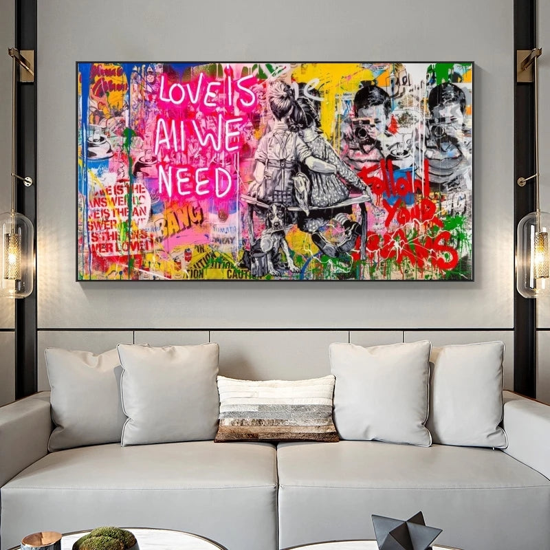 Modern Street Art "Love is all we need" Wall Art Canvas Print