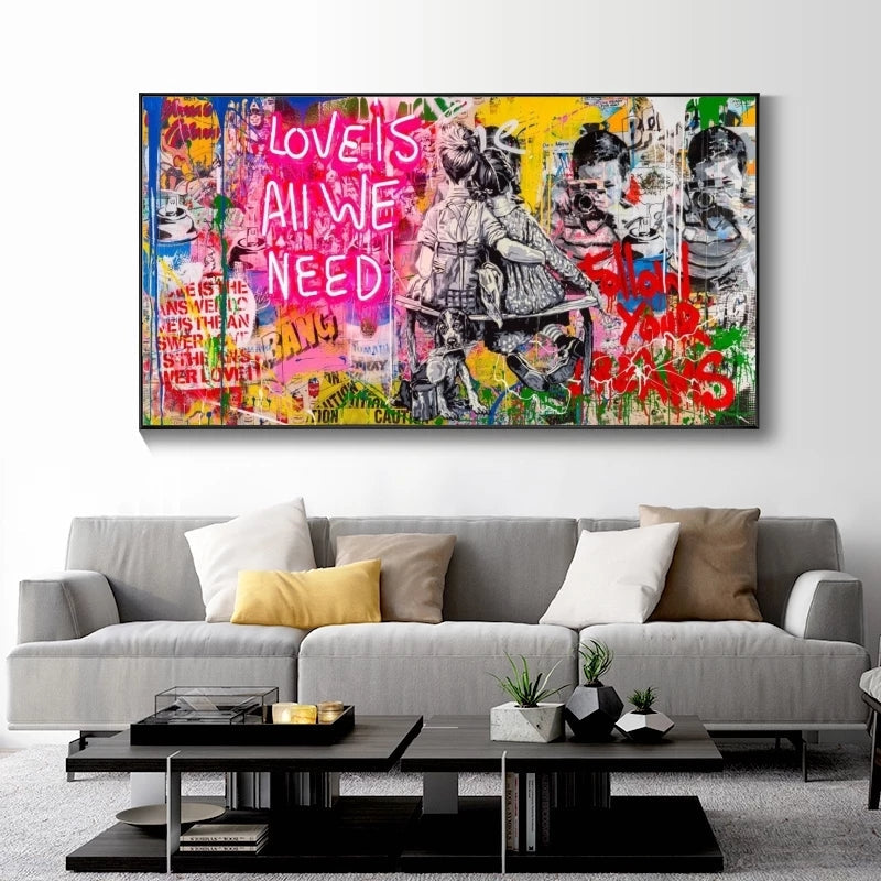 Modern Street Art "Love is all we need" Wall Art Canvas Print