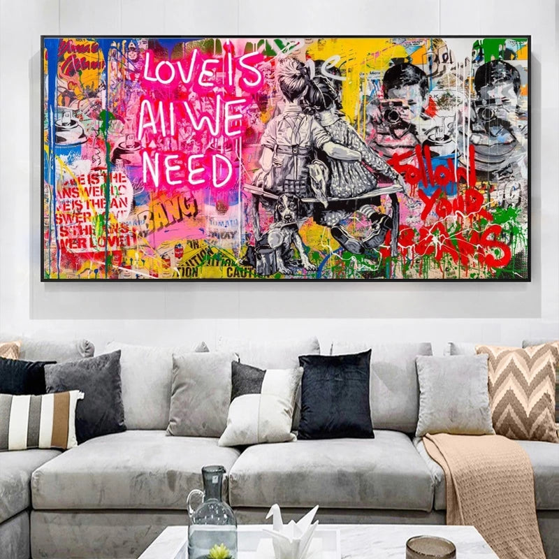 Modern Street Art "Love is all we need" Wall Art Canvas Print