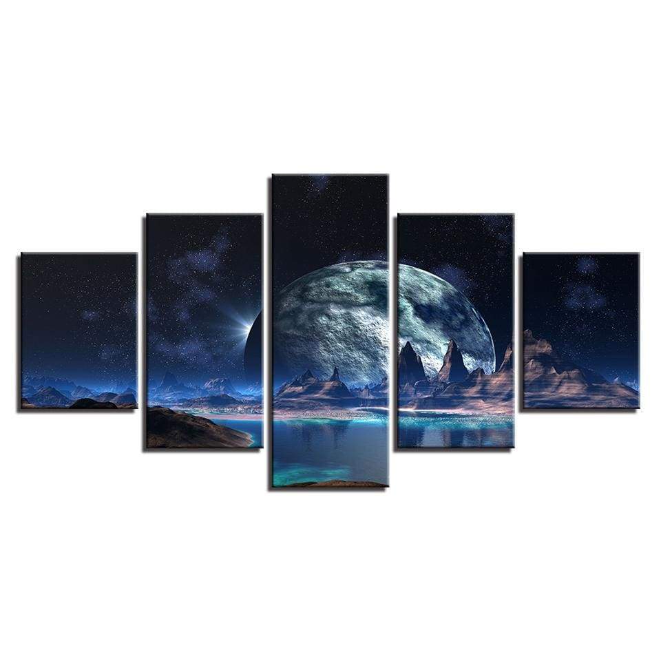 Moon on the Lake Panel Pentaptych Canvas Print