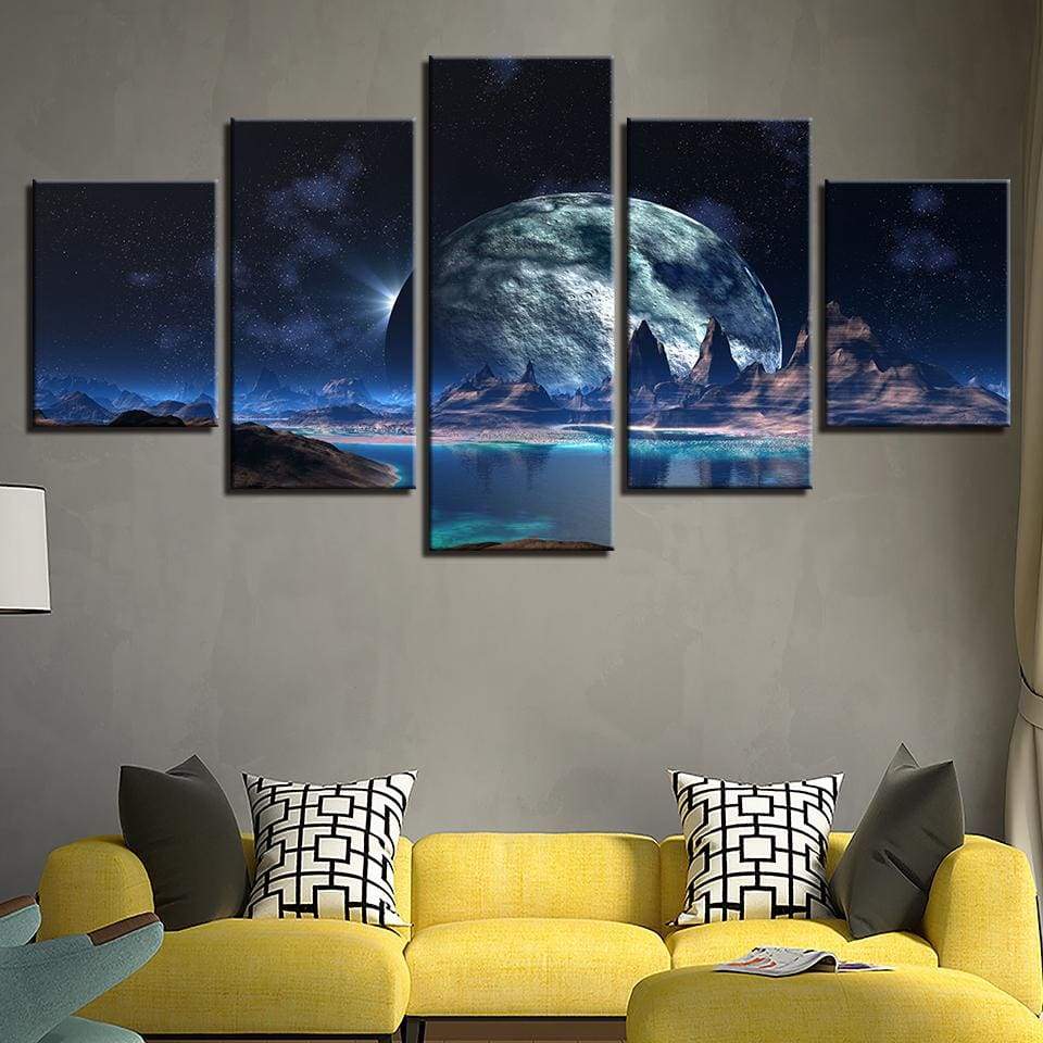 Moon on the Lake Panel Pentaptych Canvas Print