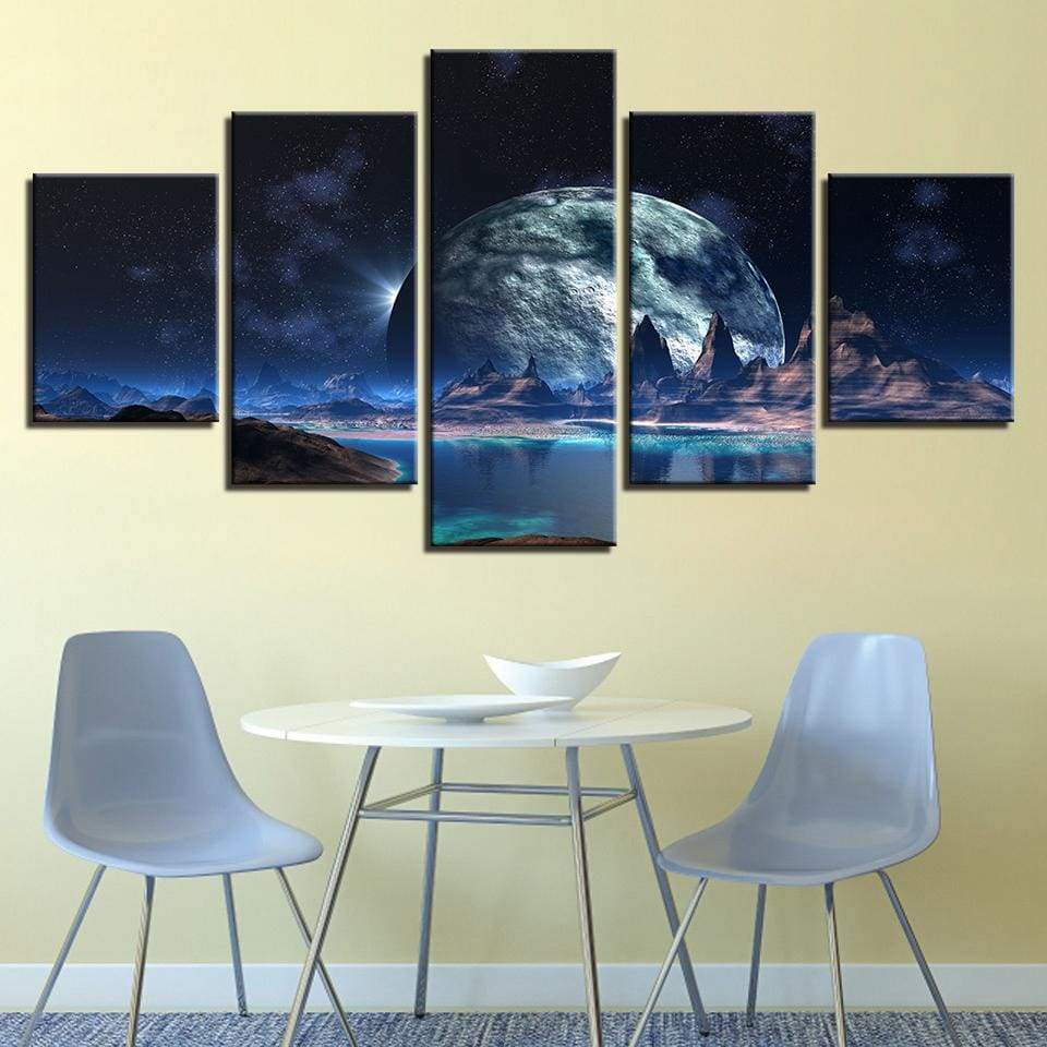 Moon on the Lake Panel Pentaptych Canvas Print