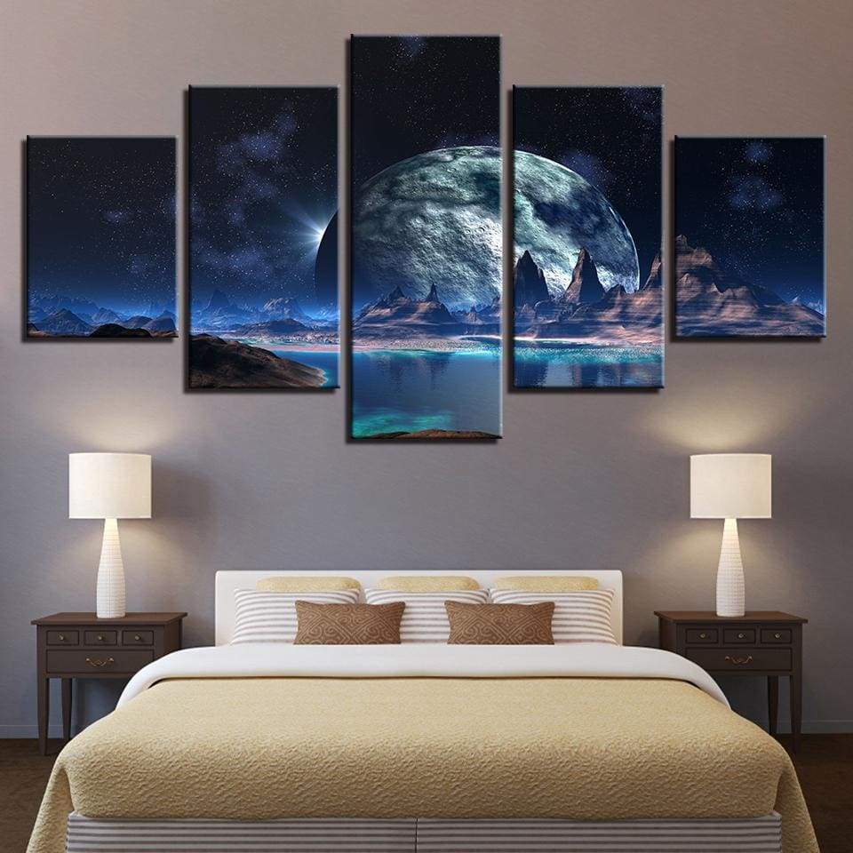 Moon on the Lake Panel Pentaptych Canvas Print