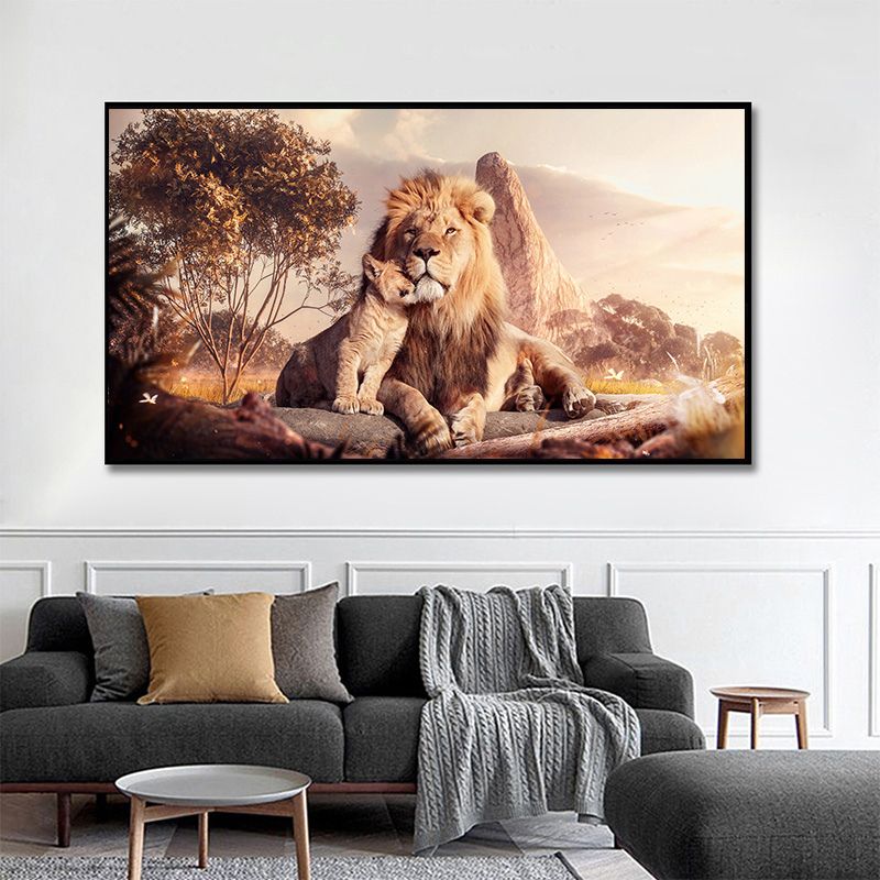 Painting Of Lion And Lion Cub Wall Art Canvas Print