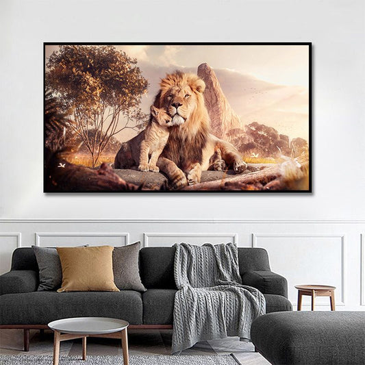 Painting Of Lion And Lion Cub Wall Art Canvas Print