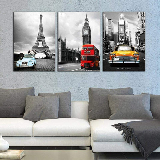 PARIS - LONDRES - NYC - Toile imprimée sur châssis - wallartcorner.co.uk