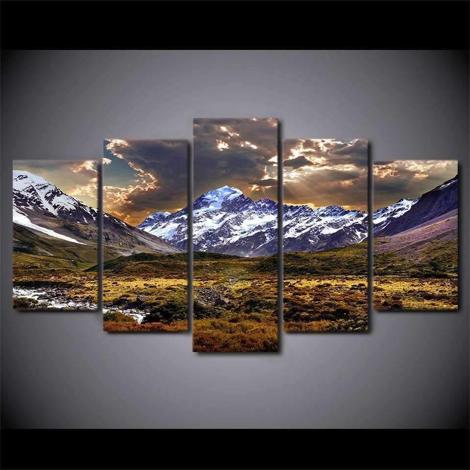 Tableau Aoraki, Nouvelle-Zélande | Décoration murale, pentaptyque sur toile. - wallartcorner.co.uk