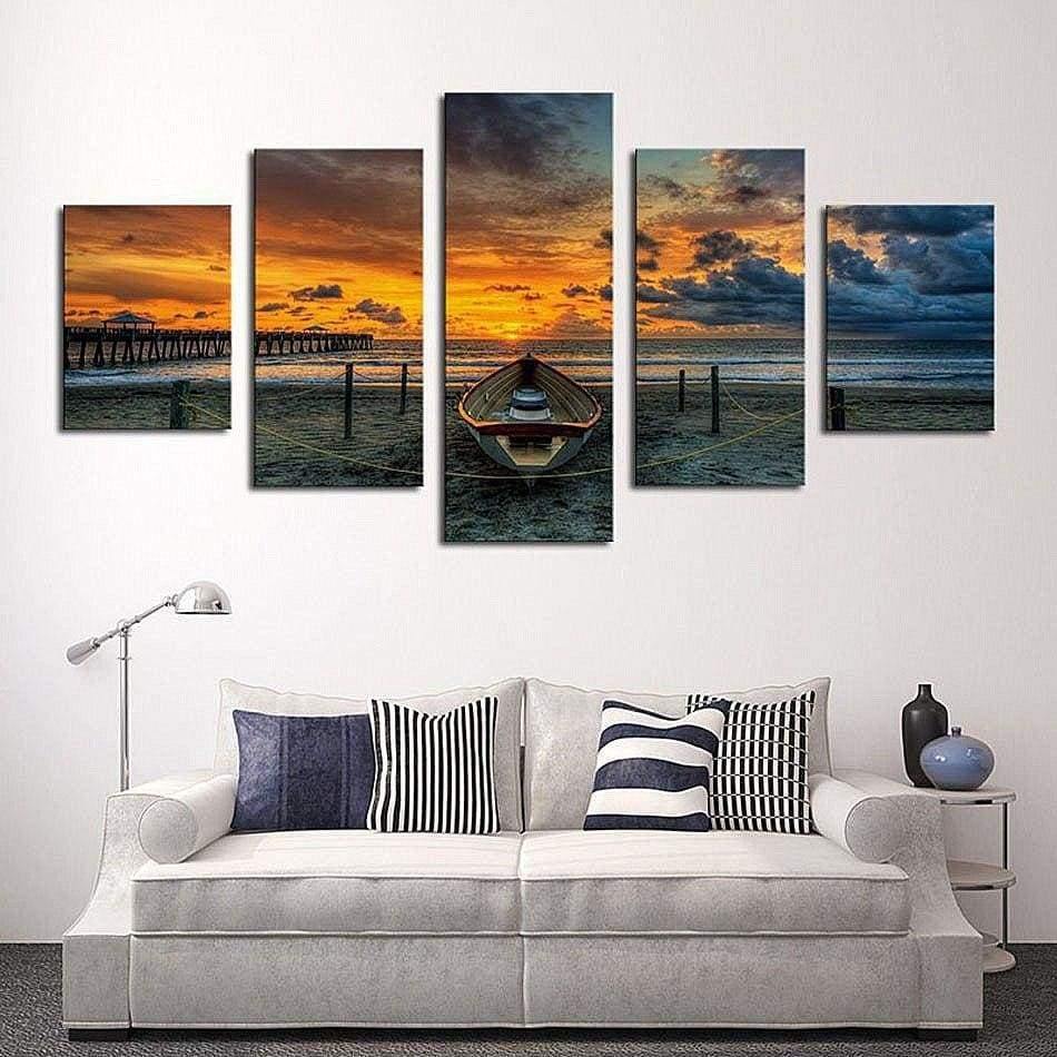 BARQUE SUR LE SABLE - Tableau mural sur toile imprimée - wallartcorner.co.uk