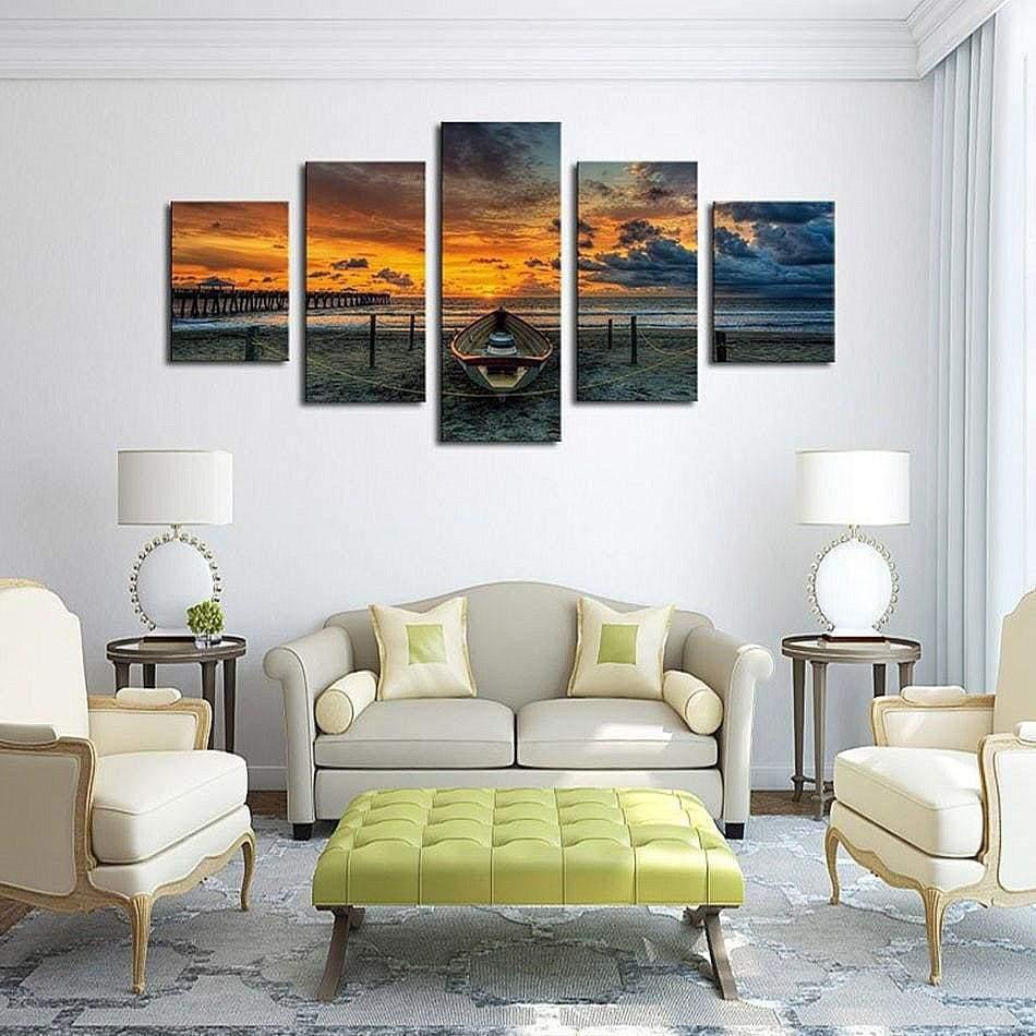 BARQUE SUR LE SABLE - Tableau mural sur toile imprimée - wallartcorner.co.uk
