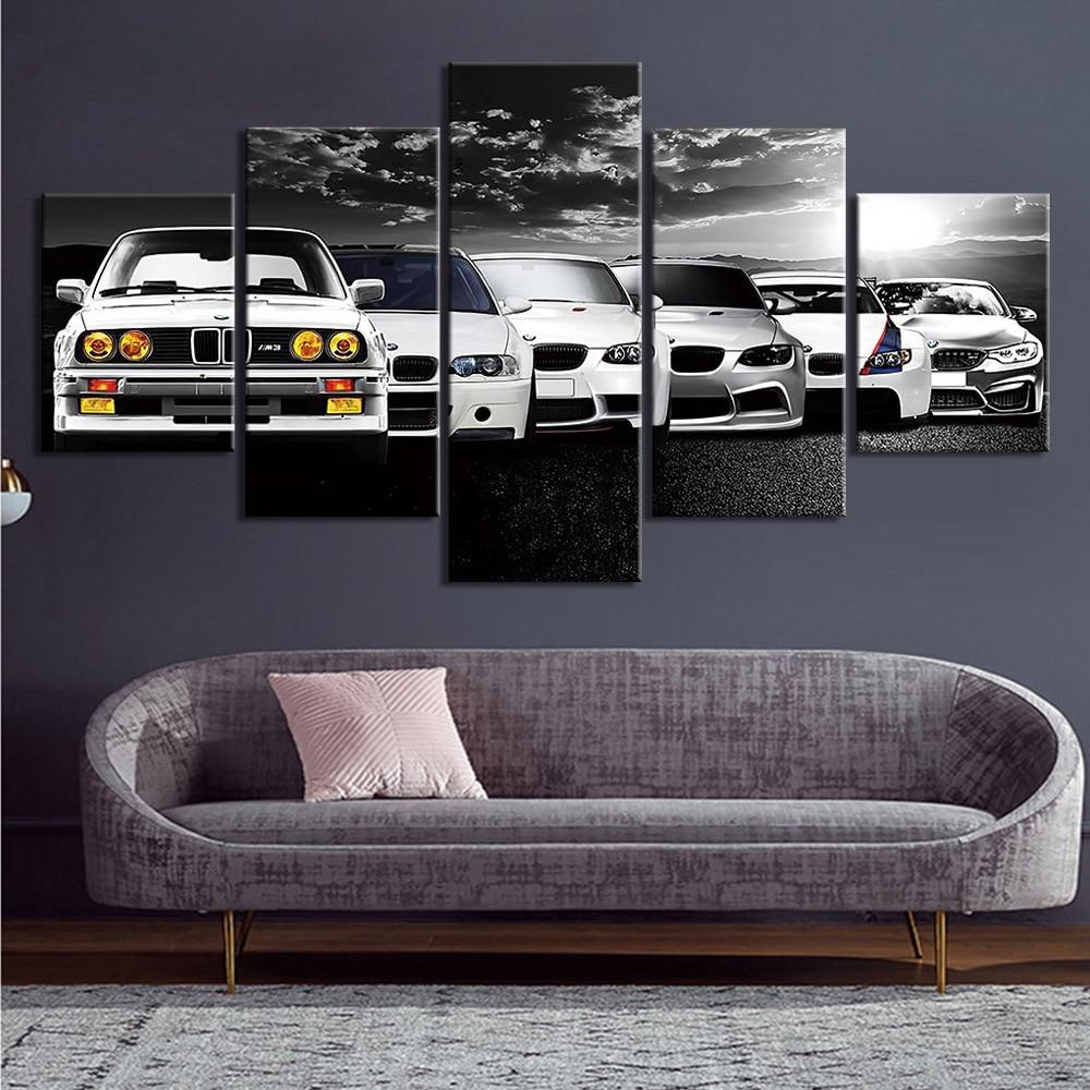 Tableau BMW, Évolution | Décoration murale pour le salon, pentaptyque en impression sur toile. - wallartcorner.co.uk
