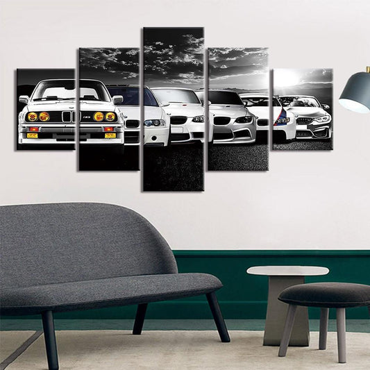 Tableau BMW, Évolution | Décoration murale en 5 parties imprimée sur toile. - wallartcorner.co.uk
