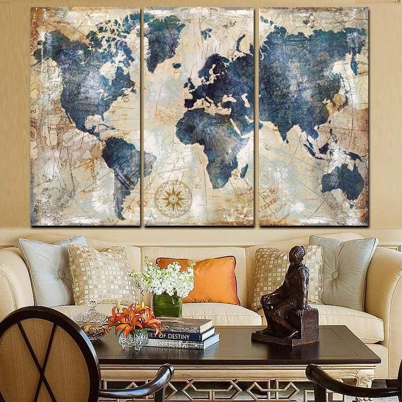 Tableau Carte du Monde | Décoration murale en impression sur toile. - wallartcorner.co.uk