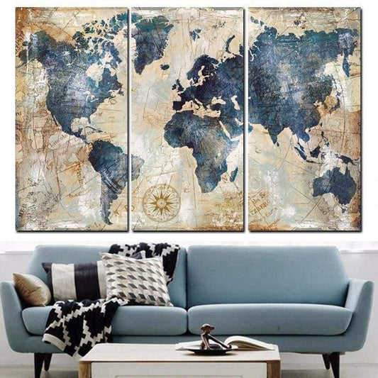 Tableau Carte du Monde | Déco murale sur toile imprimée. - wallartcorner.co.uk