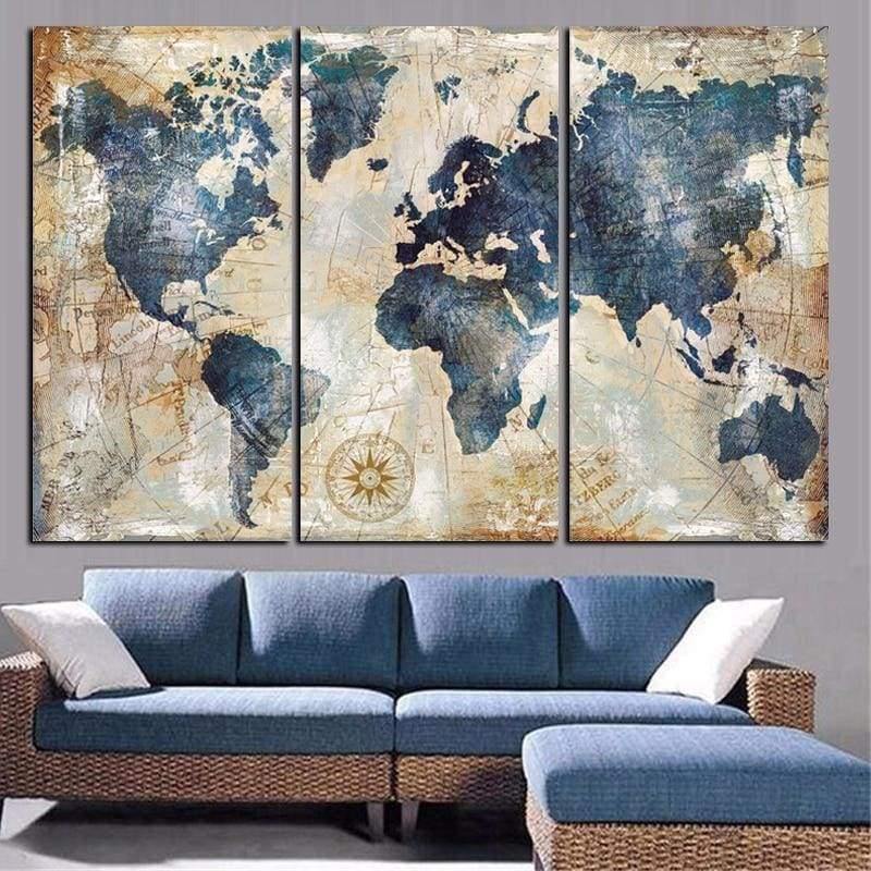 Tableau Carte du Monde | Décoration pour le salon imprimée sur toile. - wallartcorner.co.uk