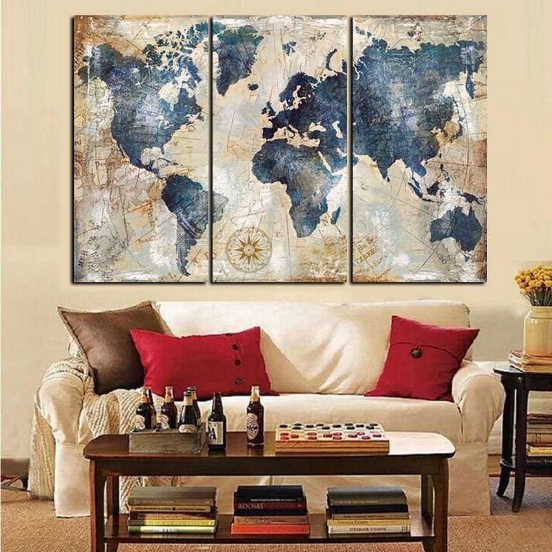 Tableau Carte du Monde | Tableau mural imprimé sur toile. - wallartcorner.co.uk