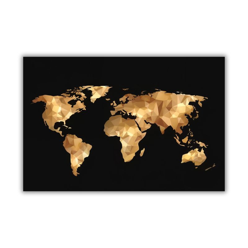Tableau carte du monde noir et or toile