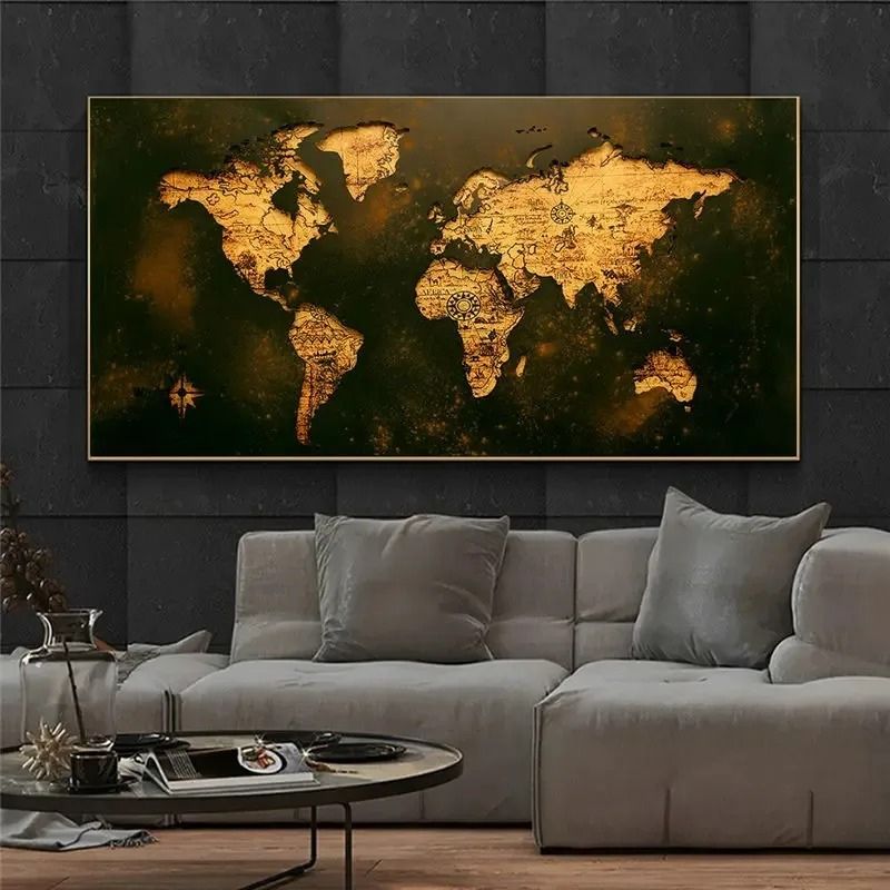 Tableau carte du monde vintage cadre
