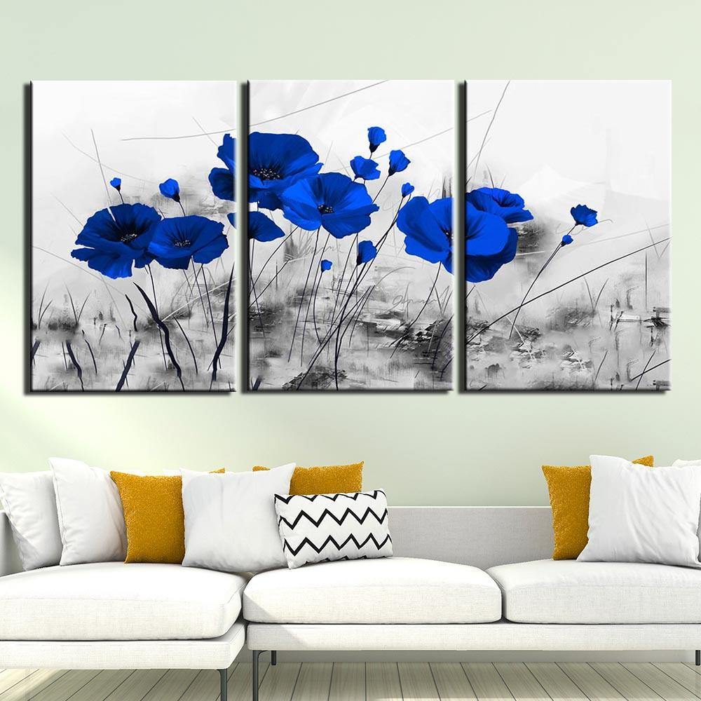 COQUELICOTS BLEUS - Tableau mural sur toile imprimée - wallartcorner.co.uk