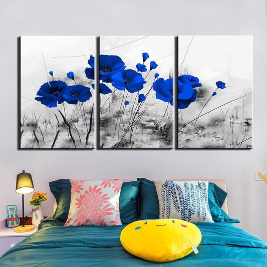 COQUELICOTS BLEUS - Tableau mural sur toile imprimée - wallartcorner.co.uk