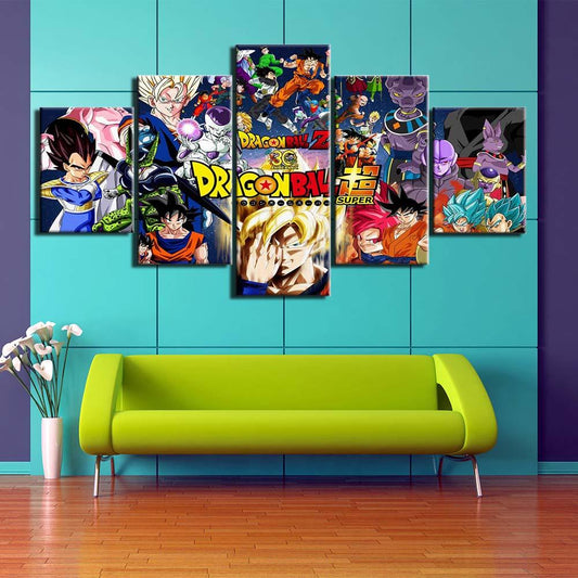 Tableau Dragon Ball Z | Déco murale pour le salon, tableau en 5 parties imprimé sur toile. - wallartcorner.co.uk