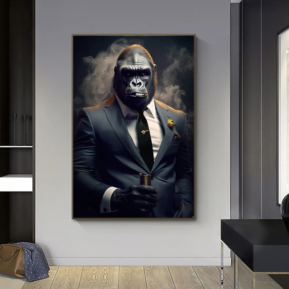 Gorilla In A Suit Portrait Wall Art Canvas Print