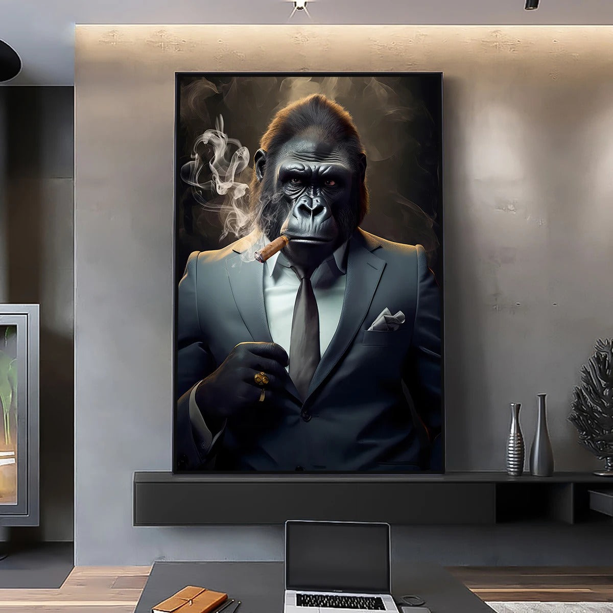 Gorilla In A Suit Portrait Wall Art Canvas Print
