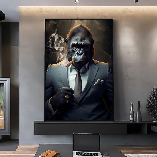 Gorilla In A Suit Portrait Wall Art Canvas Print