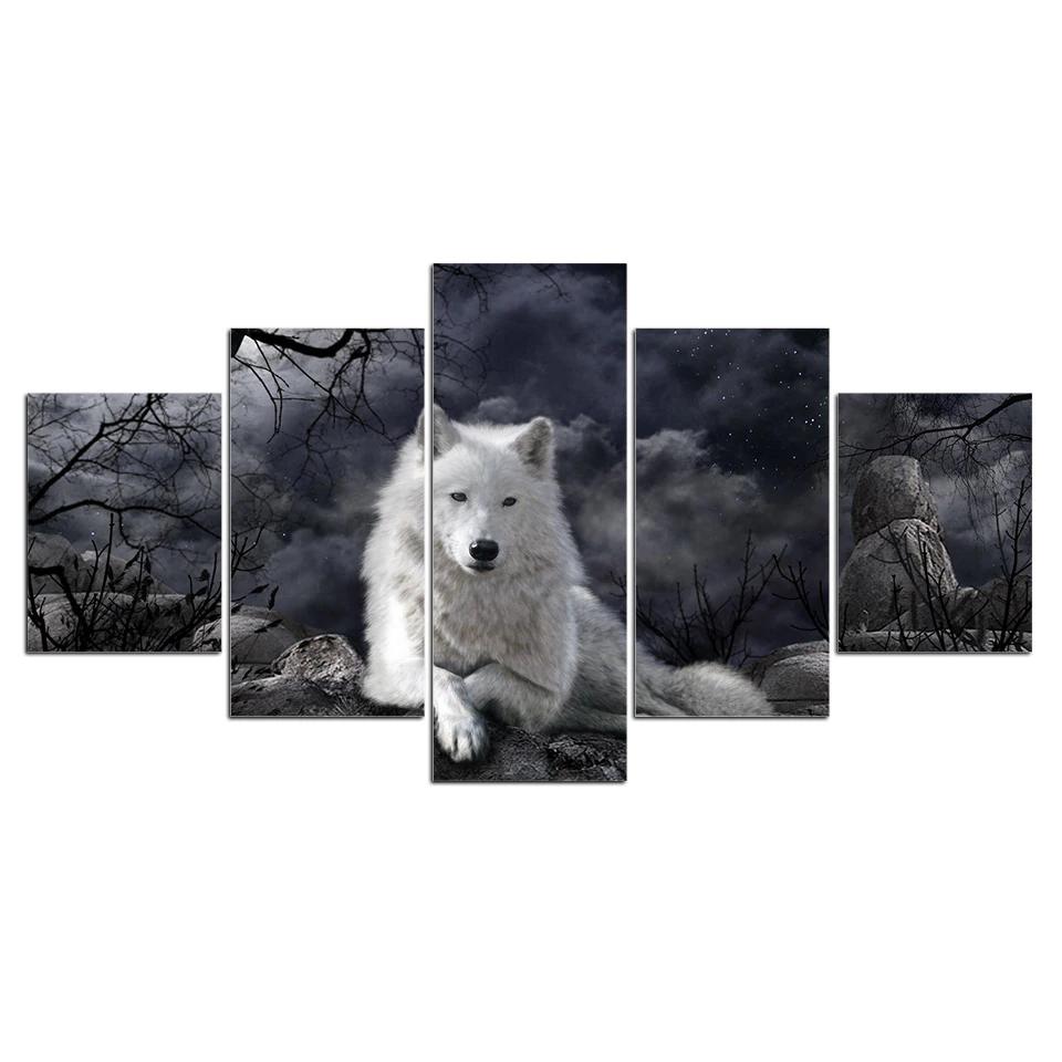 LOUP BLANC - Tableau mural sur toile imprimée - wallartcorner.co.uk