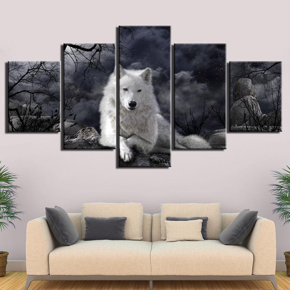 LOUP BLANC - Tableau mural sur toile imprimée - wallartcorner.co.uk
