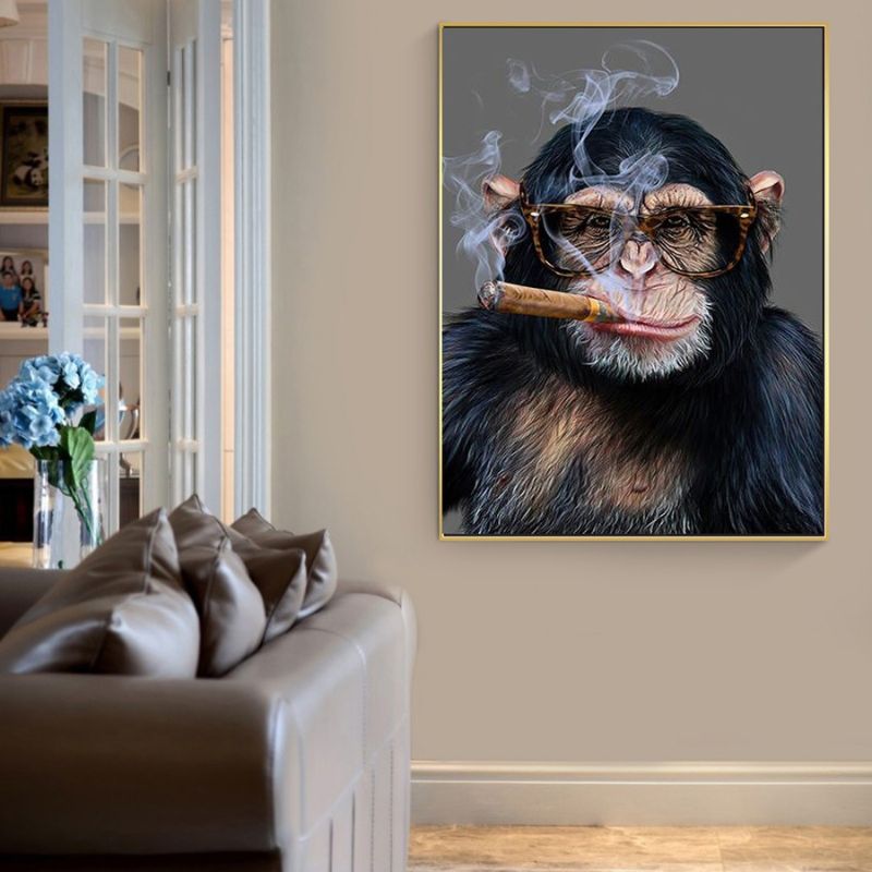 tableau singe fume