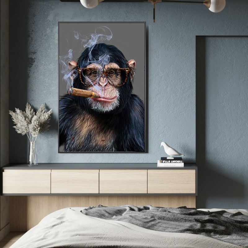 tableau singe qui fume cadre
