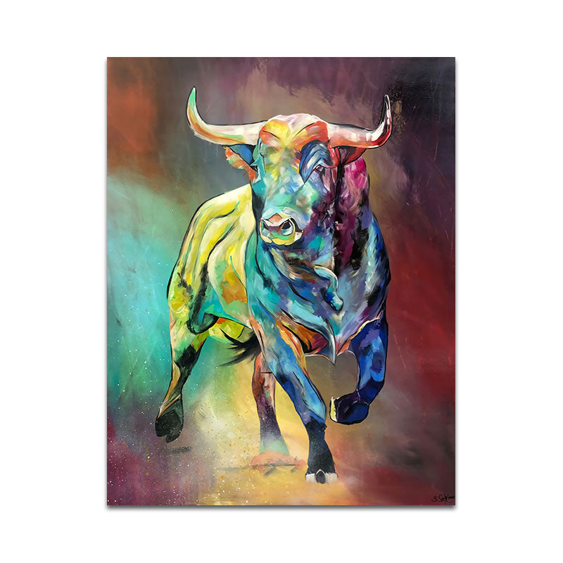 Tableau Taureau Multicolore toile